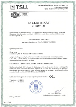 Certifikát ES 101299150 - prvá strana