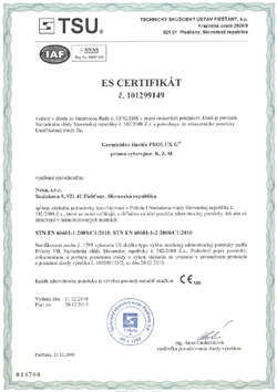 Certifikát ES 101299149 - prvá strana